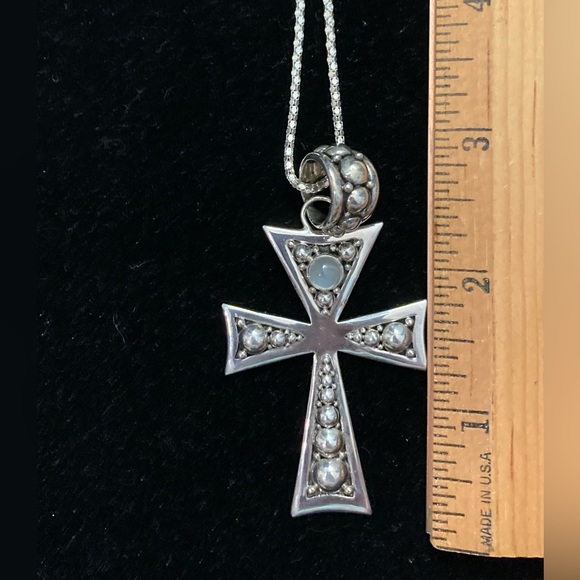 Sterling Silver Moonstone Cross Necklace - Picture 5 of 6
